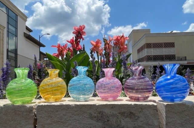 6 colorful Memorial Vases with Cremation Ash